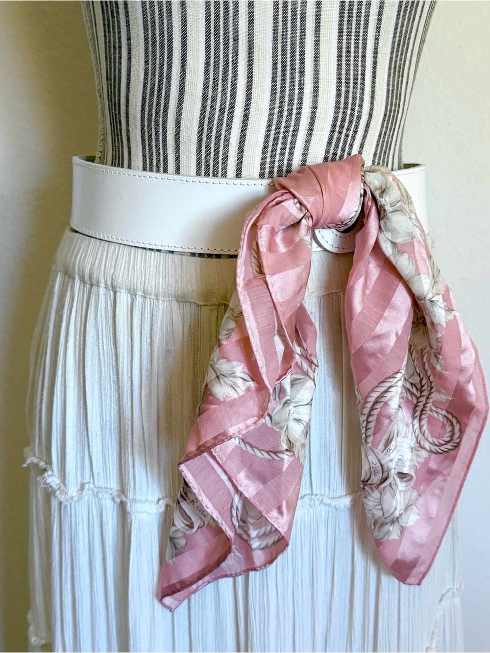 100% Capri White Leather Scarf Tie Belt Italian Resort